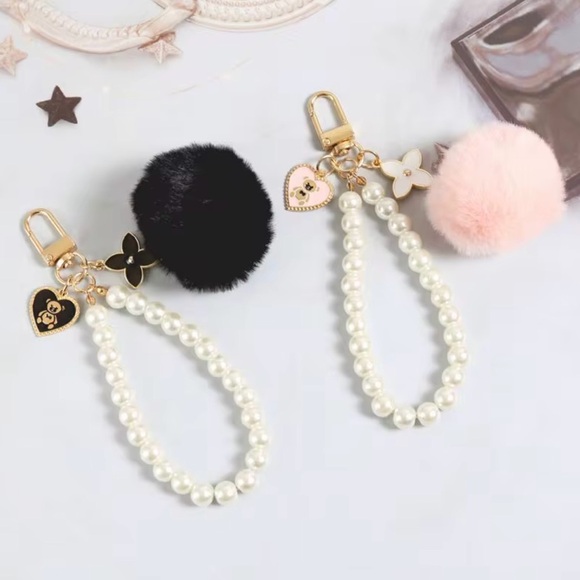 Accessories - Choice of One of Four Elegant Pearl and Pom Pom Keychain Set/ Purse Charm